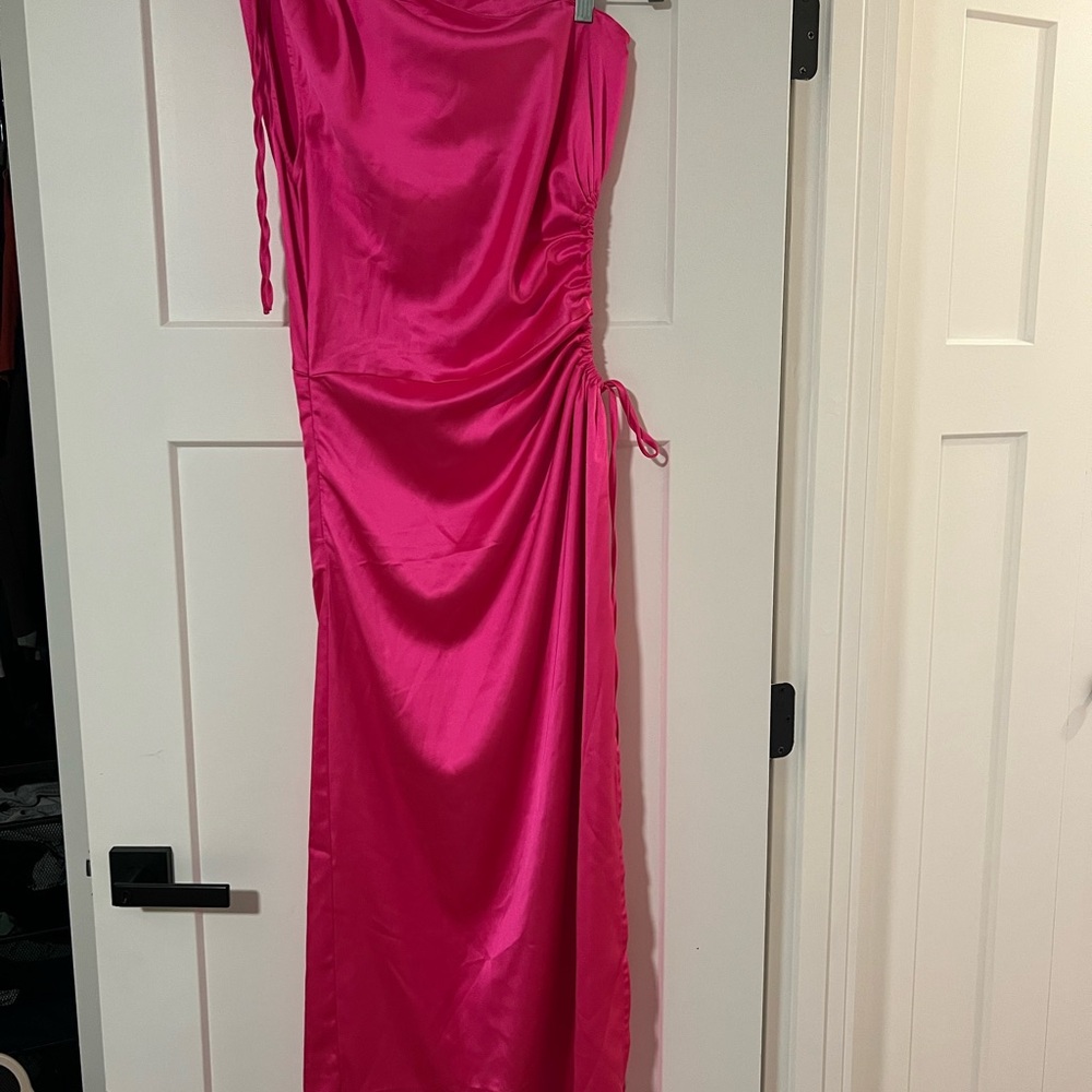 Elegant One Shoulder Pink Dress